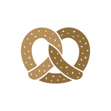 Susam tohumlu altın rengi simit. Üç renk. Basit düz vektör simgesi tasarımı.