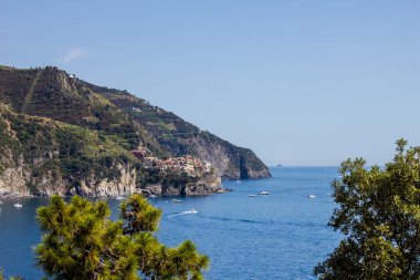 Manarola 'nın Corniglia, Cinque Terre, İtalya manzarası