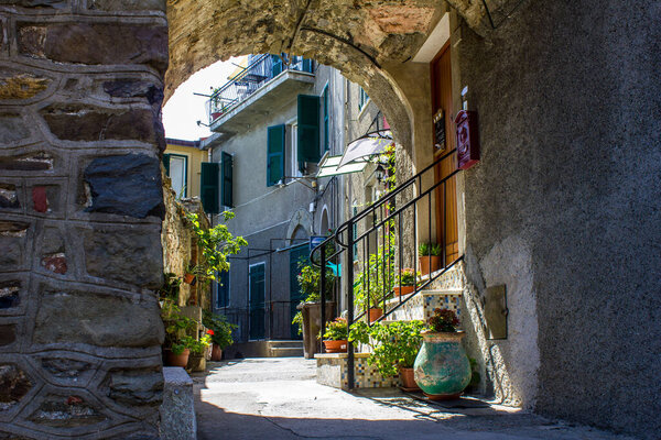Corniglia, Italy - July 8, 2017: View of Traditional Old Houses in Corniglia Town, Cinque Terre