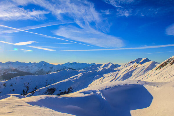 View of Paradiski, La Plagne Ski Area, French Alps