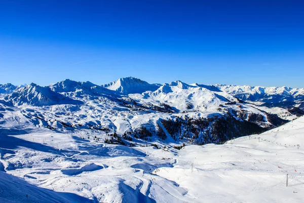 Kilátás Paradiski Plagne Ski Area Francia Alpok — Stock Fotó