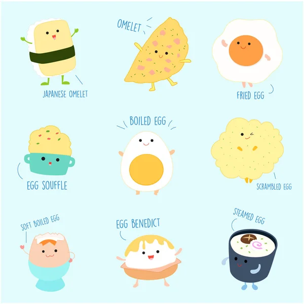 Cute Variety Food Egg Cartoon Vector Illustration — Stock Vector