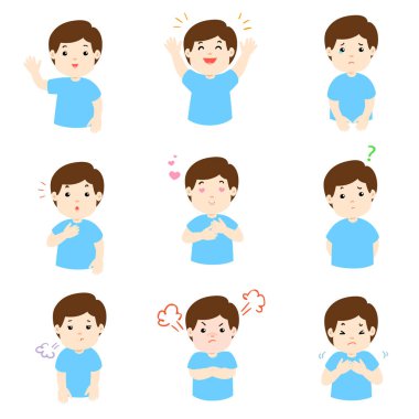 Adam yüz ifadesi, karikatür adam vektör çizim ayarla,