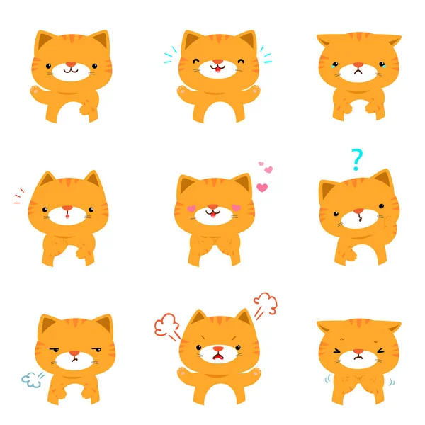 Cat Face Expression Set Cat Cartoon Vector Illustration — Stock Vector