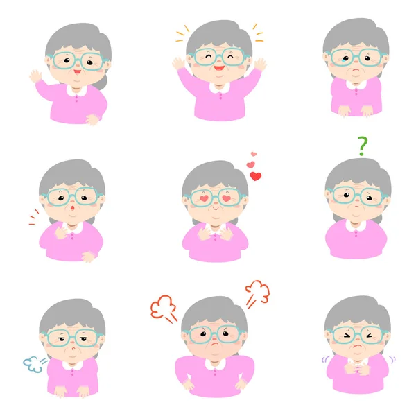 Grandmother face expression, set of cartoon vector illustration, - Stock  Image - Everypixel