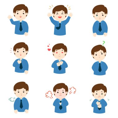 İşadamı yüz ifadesi, karikatür işadamı vektör çizim ayarla,