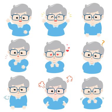 Dedesi yüz ifadesi, dedesi karakter çizimi ayarla,