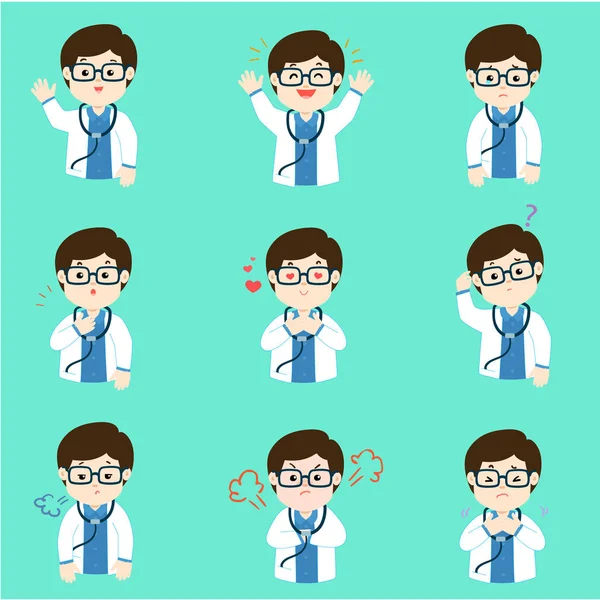 Doctor face expression, set of cartoon doctor vector illustration,