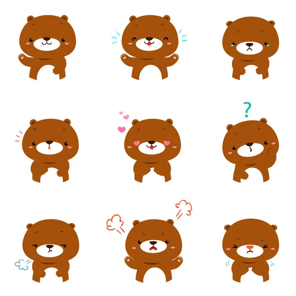 Expressão Facial Urso Conjunto Desenho Animado Ilustração Vetorial — Vetor de Stock