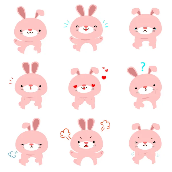 Rabbit Face Expression Set Rabbit Cartoon Vector Illustration — Stock Vector