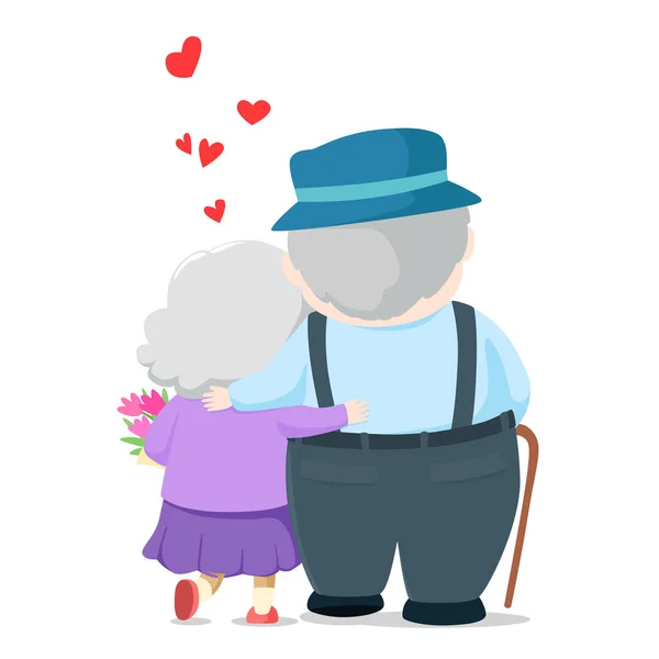 Lovely Elderly Couple Vector Walking Together — Stock Vector