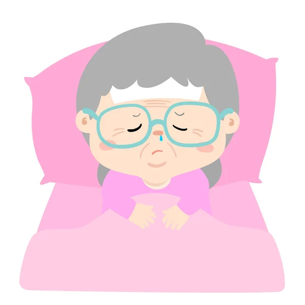 Grand Mère Malade Dormir Dans Lit Illustration Vectorielle — Image vectorielle