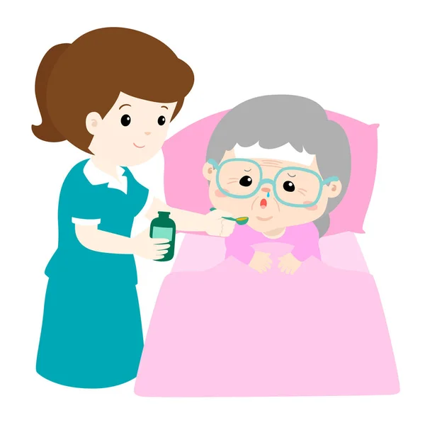 Nursing Assistant Ger Mormor Medicin Vektor Illustratio — Stock vektor