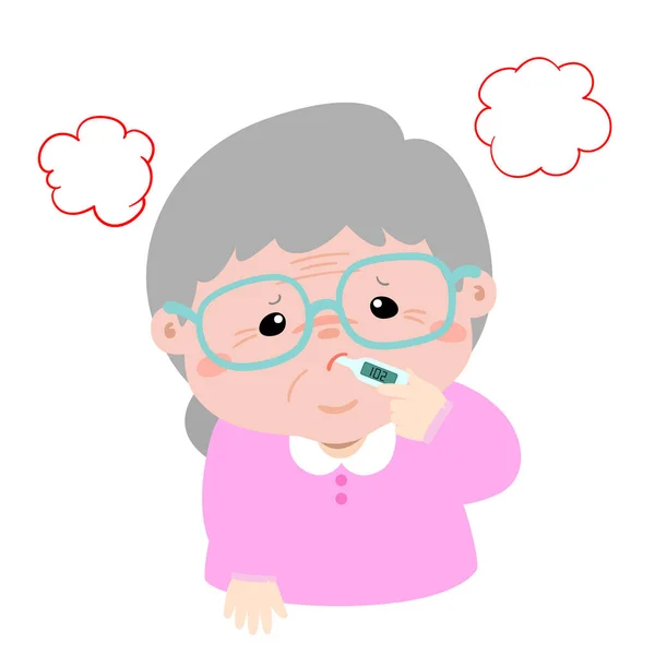 Grandmother Got High Temperature Cause Flu Disease Vector — Stock Vector