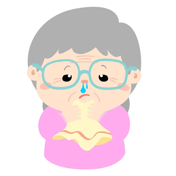Enfermo abuela secreción nariz vector de dibujos animados — Vector de stock