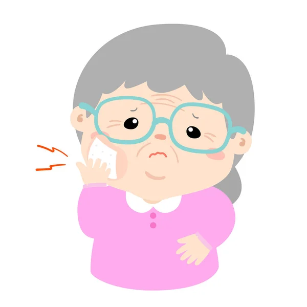 Grandmother having toothache cartoon vector. — Stock Vector