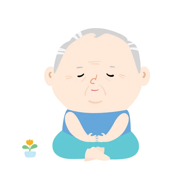 Senior man do meditation vector. — Stock Vector