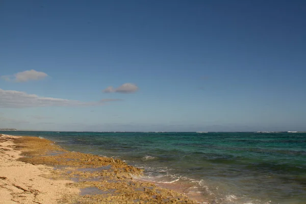 Золотой Пляж Волнами Которые Достигают Побережья Солнечный День — стоковое фото