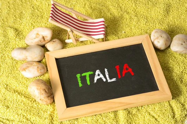 Dek Stoel Schoolbord Strand Vakantie Italië — Stockfoto