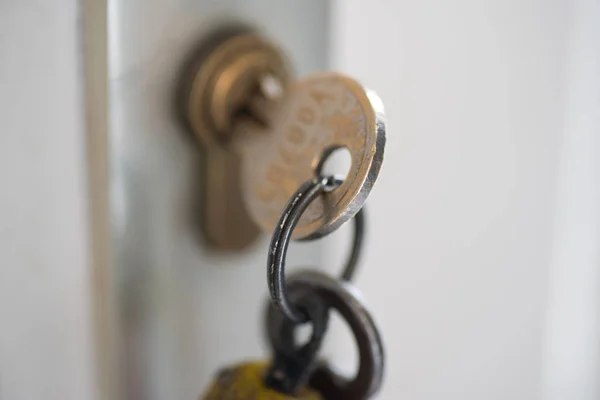 Uma Fechadura Porta Uma Porta Apartamento Chaves — Fotografia de Stock