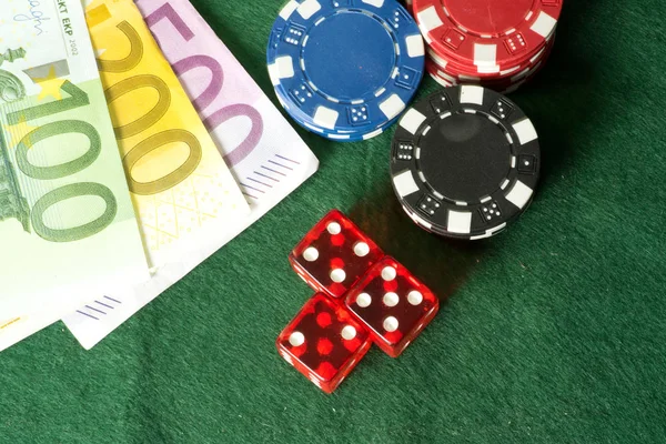 Dinero Euros Fichas Casino Dados —  Fotos de Stock