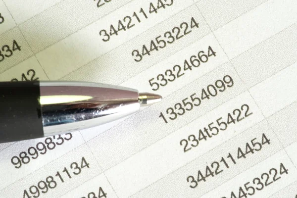 Pen Spreadsheet — Stock Photo, Image
