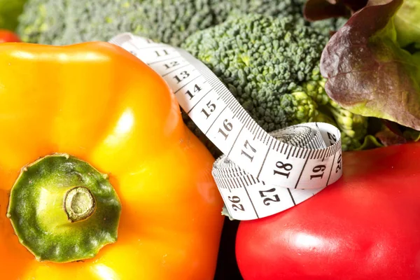 Nastro Misurazione Varie Verdure Una Dieta — Foto Stock