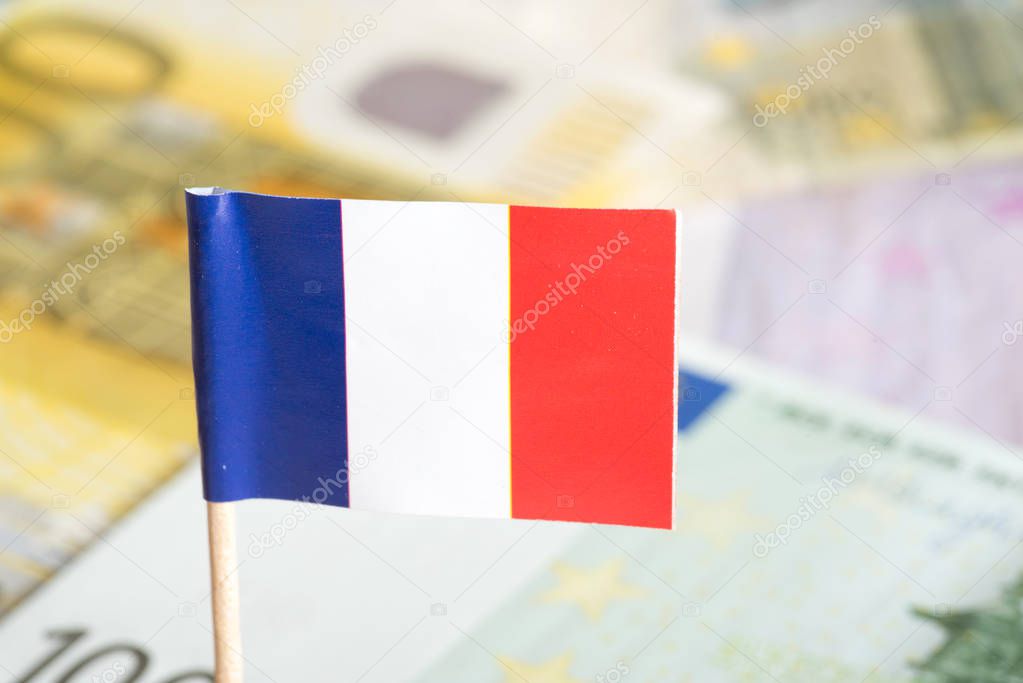 Flag of France and many Euro bills