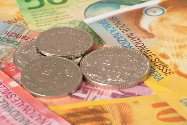 Swiss franc coins and banknotes