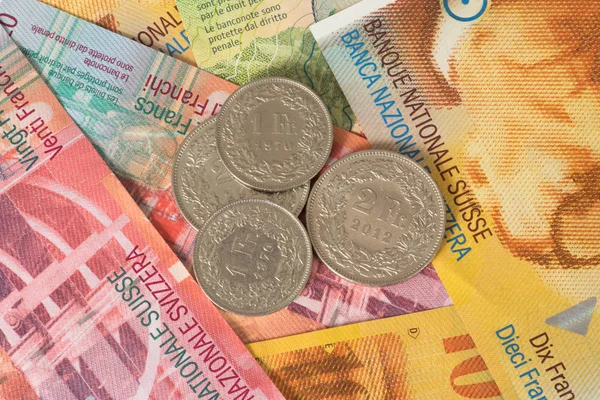 Schweizer Franken Münzen Und Banknoten — Stockfoto