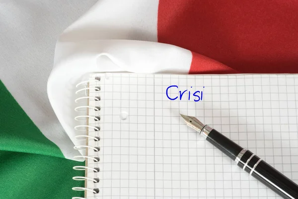 Bandiera Italia Una Cartella Con Parola Italiana Crisi — Foto Stock