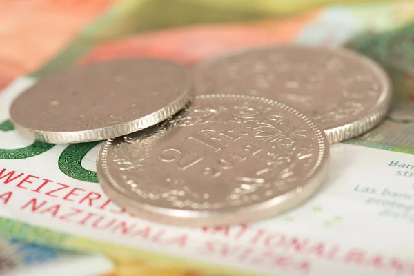 Franco Suizo Monedas Billetes —  Fotos de Stock
