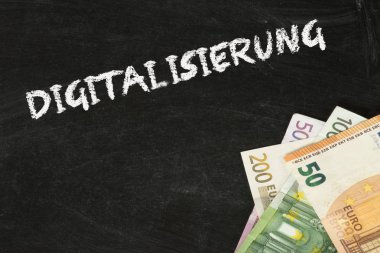 Euro bill, tebeşir tahtası ve sayısallaştırma