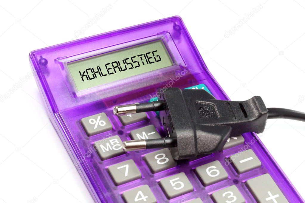 A cable with a plug and calculator with the word coal exit