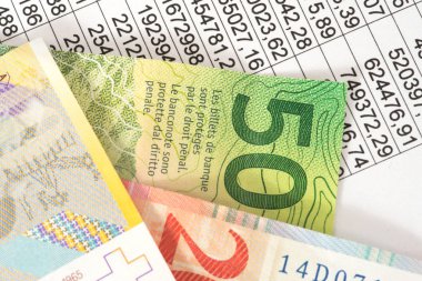 Bir elektronik tablo ve banknot İsviçre Frankı