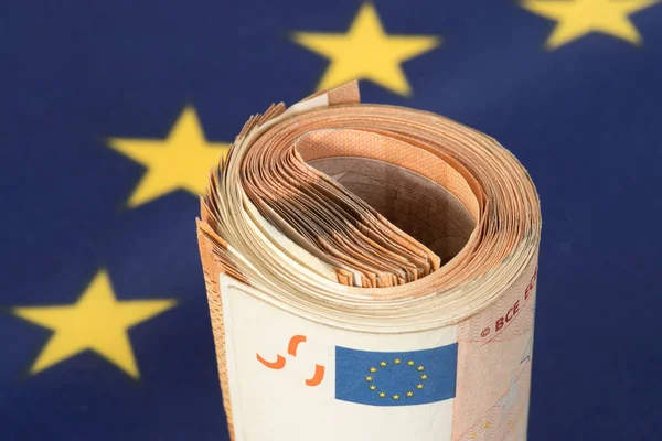 Vlag Van Europese Unie Euro Bankbiljetten — Stockfoto