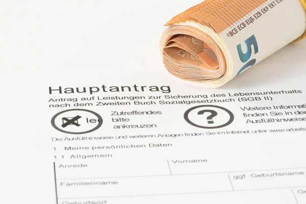 Aanvraag Voor Werkloosheid Uitkeringen Hartz Euro Bankbiljetten — Stockfoto