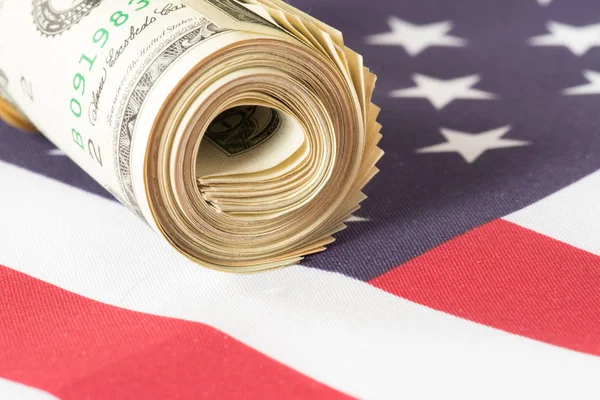 Flag Usa Money Roll Dollar Bills — Stock Photo, Image