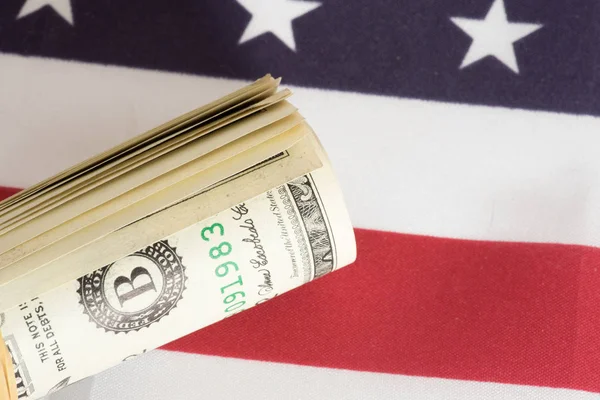 Flag Usa Money Roll Dollar Bills — Stock Photo, Image