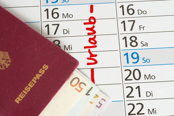 Ett Tyskt Pass Euron Räkningar Och Ett Datum För Helgdagar — Stockfoto
