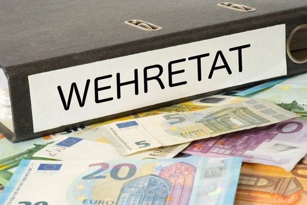 Euro bills and a folder with the imprint Wehretat