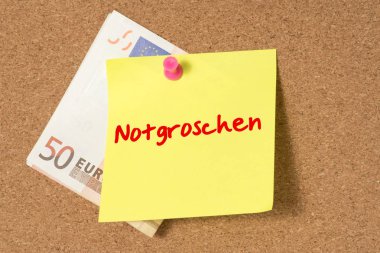 Euro banknot ve bir beyaz tahta üzerinde mesaj birikim