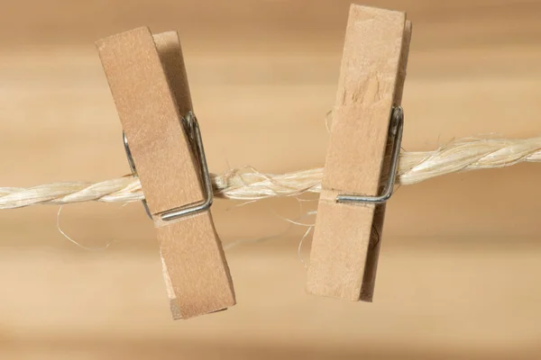 Closeup Two Clothespins Clothesline — Stock Photo, Image