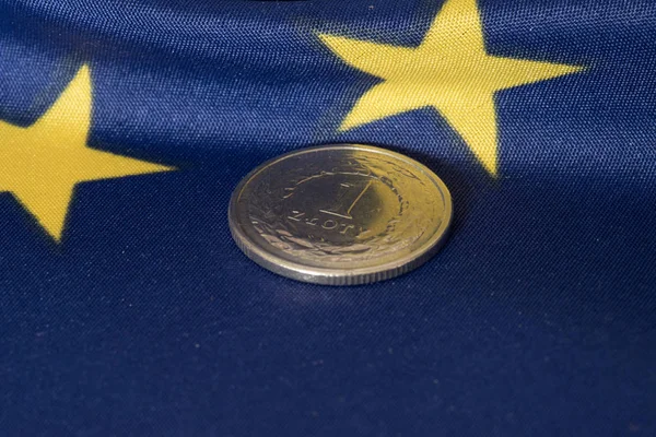 Moneta Zloty Pln Polacco Bandiera Dell Unione Europea — Foto Stock