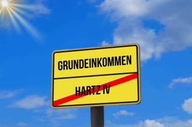 Hartz 4 sonuna gösteren ve temel gelir başlayan bir işaret