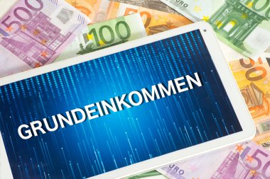 Euro banknot, tablet pc ve temel gelir