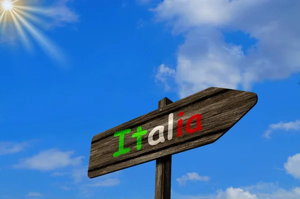 Una Flecha Direccional Apunta Hacia Italia —  Fotos de Stock