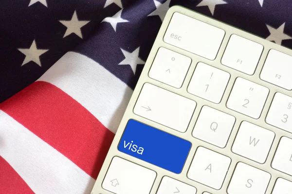 Flagge Der Usa Computer Und Visum — Stockfoto