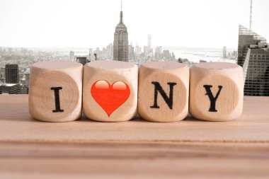New York ve New York ahşap harflerin yapılan seviyorum sloganı Panoraması