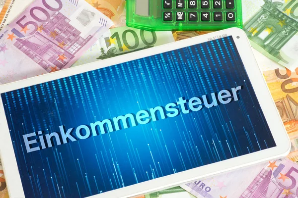 Tablet Euro Bills Income Tax — Stock Photo, Image